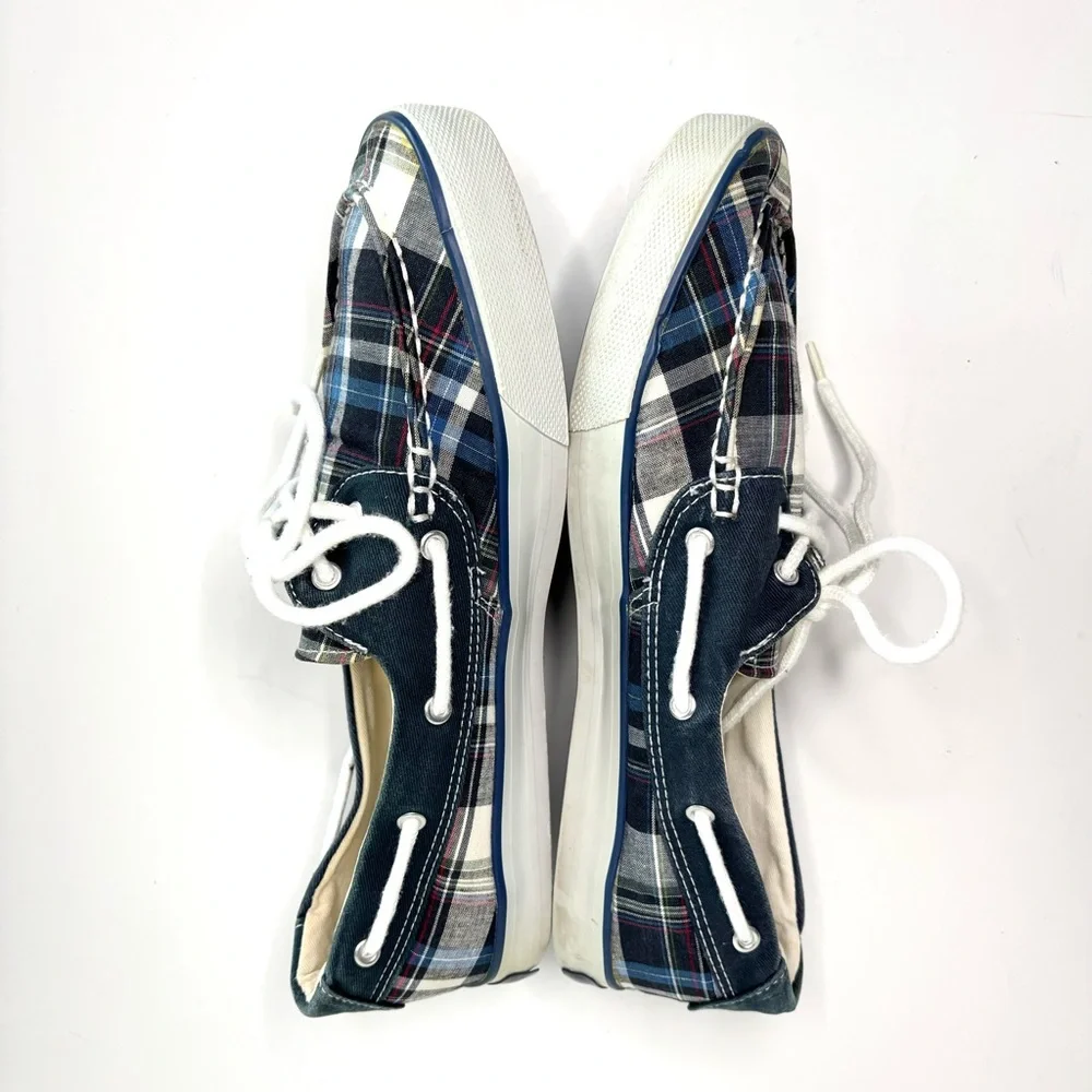 Polo by Ralph Lauren Plaid Canvas Boat Shoes in Navy, White